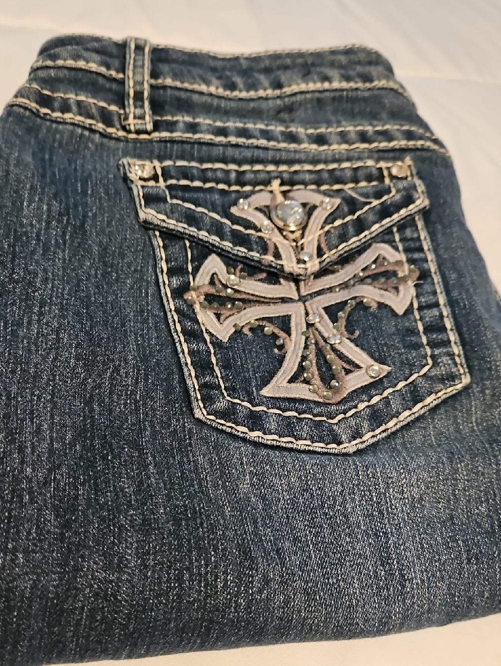 Cato Dark Blue Bootcut Jeans with Embroidered Cross Pocket